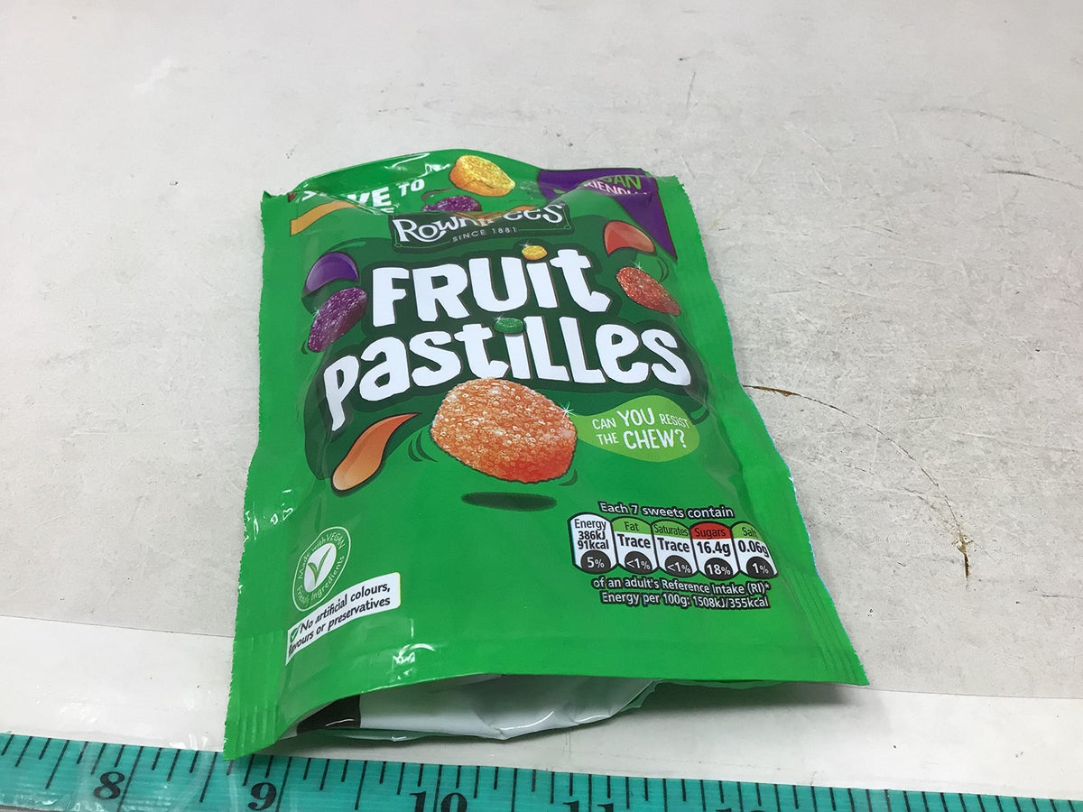 Rowntree's vegan pastilles close-up with assorted fruit flavors for snacking