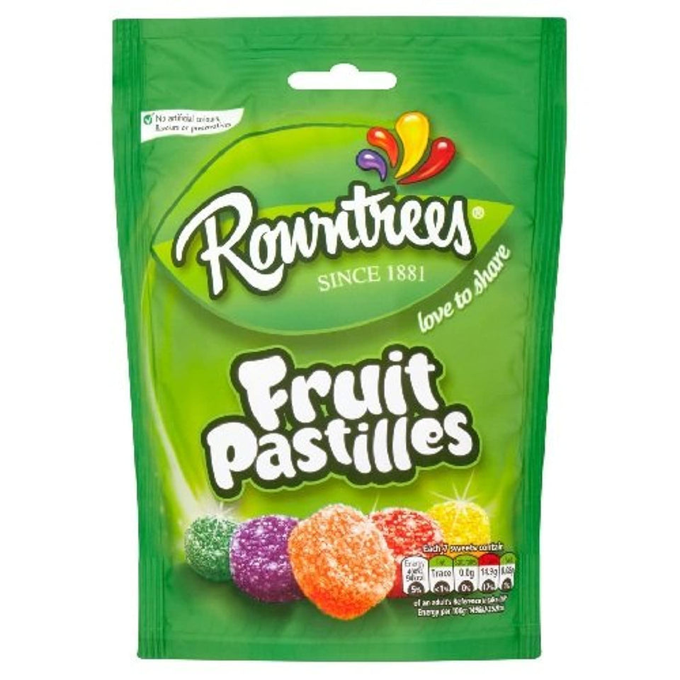 Rowntree's vegan fruit pastilles pouch front view for sharing moments
