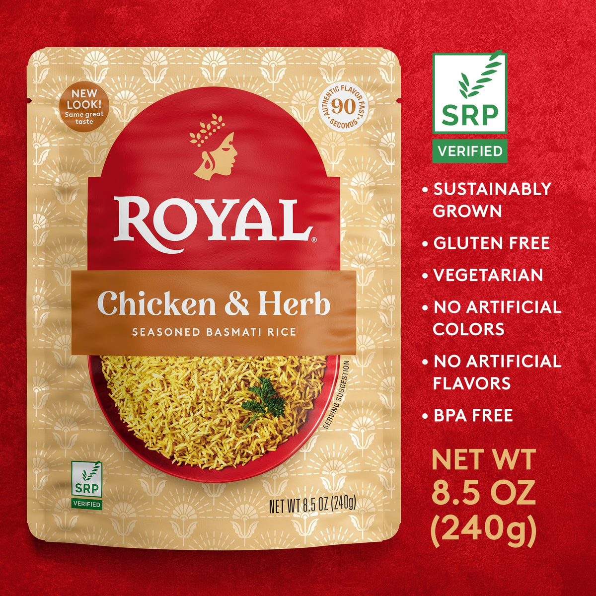 Royal aromatic long-grain basmati rice adds fluff and fragrance to dishes.