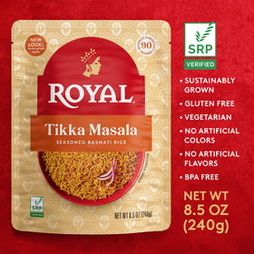 Close-up of Royal extra-long grain Basmati rice, fragrant and fluffy.
