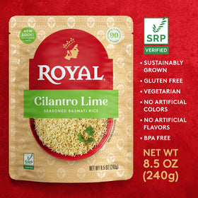 Royal Basmati long grain aroma steams in a bowl for authentic scent