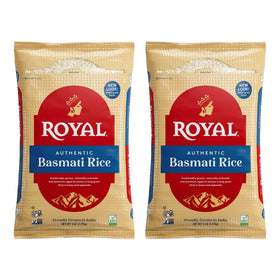 Royal Basmati rice packaging in a 2-pack burlap bag for easy storage.