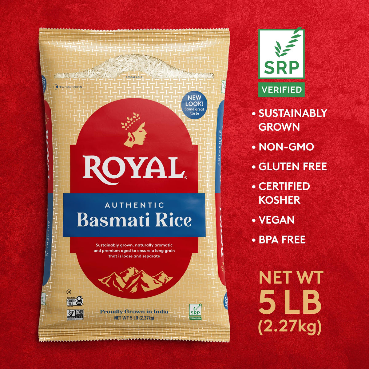 Royal Basmati rice cooking on stovetop yields fluffy, non-sticky texture.