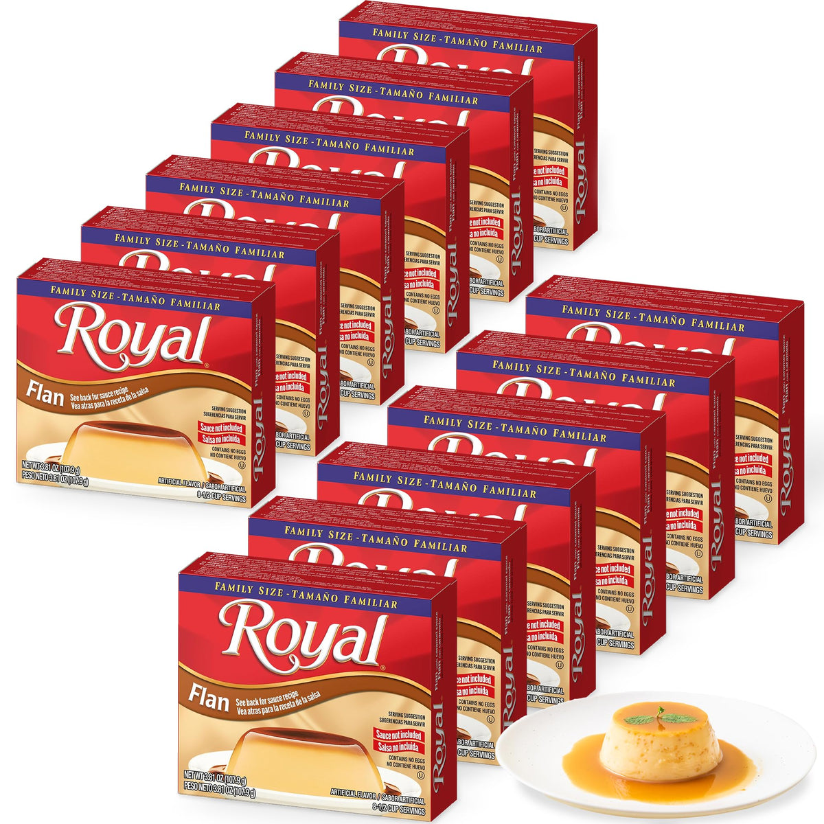 Royal bilingual flan box shown for easy dessert planning and family use