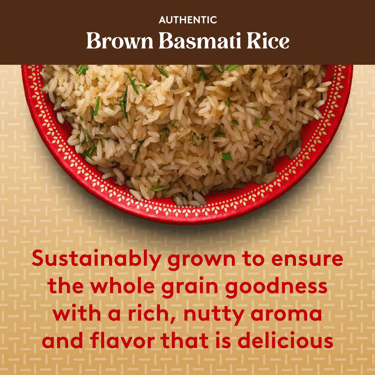 Serving dish with vibrant curry and rice pilaf using Royal brown basmati.