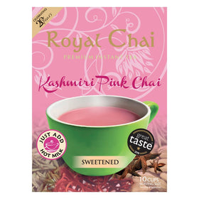 Royal Chai Kashmiri Pink Chai sachet in cup for a quick luxury brew