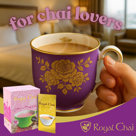 Close-up of Royal Chai spice blend and green tea for authentic flavor