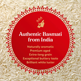 Raw long grains of Royal Basmati rice ready to soak and simmer