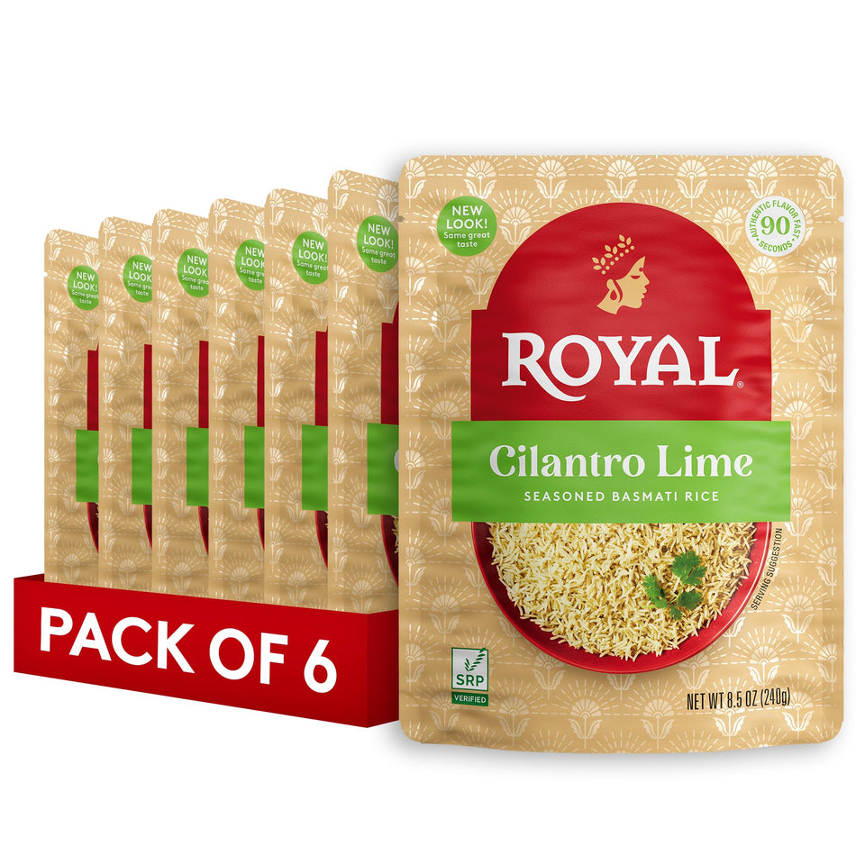Royal Cilantro Lime Basmati Rice pouch front shows convenient ready-to-heat packaging for quick meals