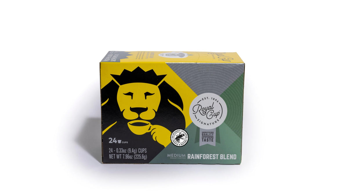 ROYAL CUP SIGNATURE coffee pods 24-pack ready for quick single-serve mornings.