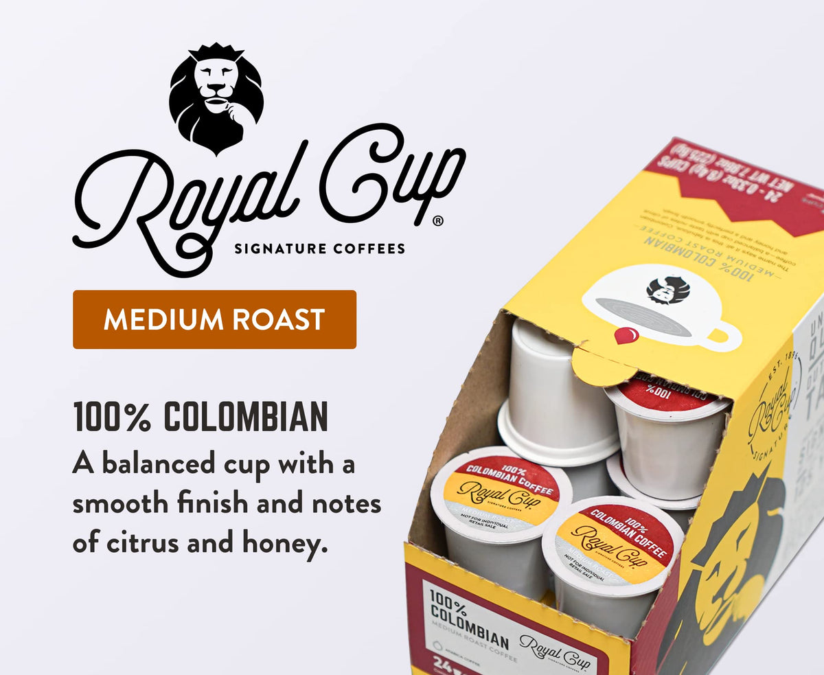 ROYAL CUP SIGNATURE Colombian coffee reveals citrus and honey notes in a smooth cup.