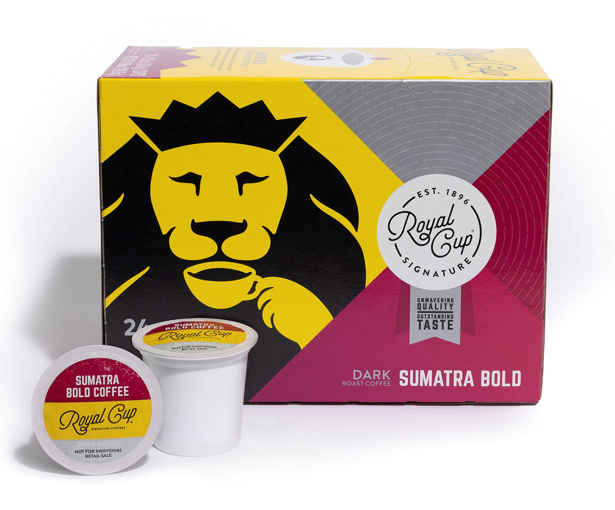 Royal Cup Signature Sumatra dark roast capsules offer bold aroma for daily espresso.