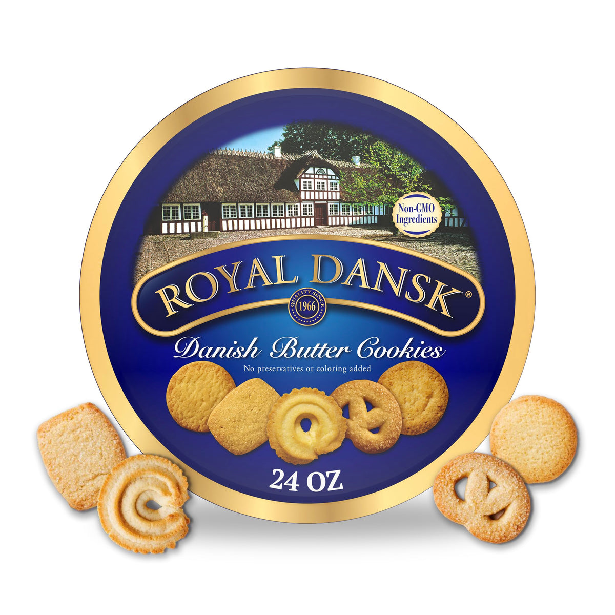 Royal Dansk Danish butter cookies in an assorted tin for sharing and gifting.