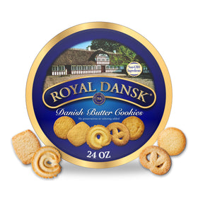 Royal Dansk Danish butter cookies in an assorted tin for sharing and gifting.