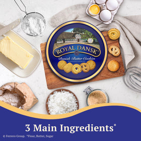 Royal Dansk cookies with tea or coffee for a refined afternoon break.