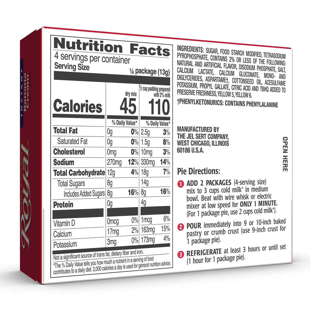 Royal Fat-Free Dessert Pudding Banana Cream box signals quick, fat-free options.
