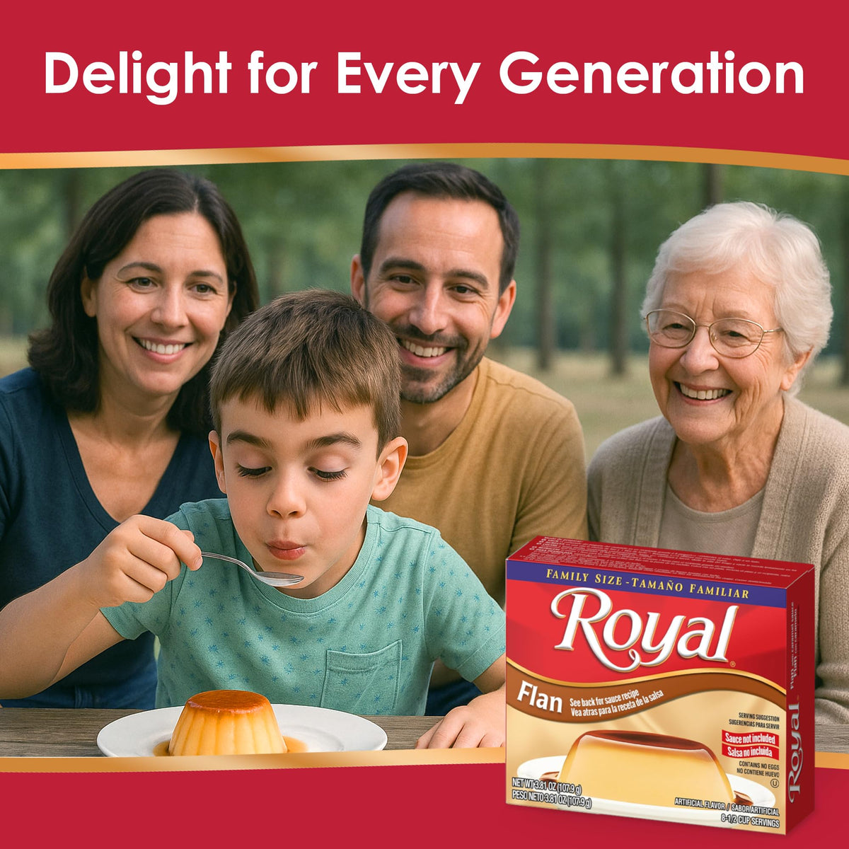 Royal fat-free flan label indicating a lighter dessert option