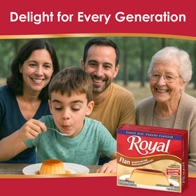 Royal fat-free flan label indicating a lighter dessert option