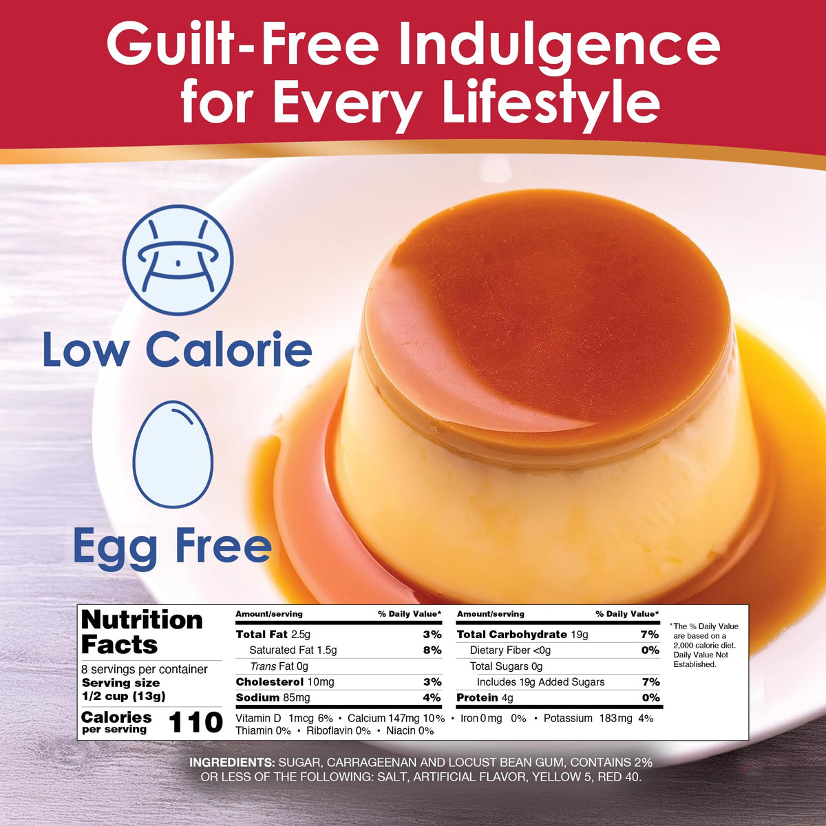 Royal flan mix with caramel sauce highlighted for rich caramel flavor