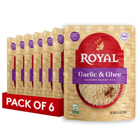 Royal Garlic & Ghee Basmati Rice ready-to-heat pouch with rich aroma.