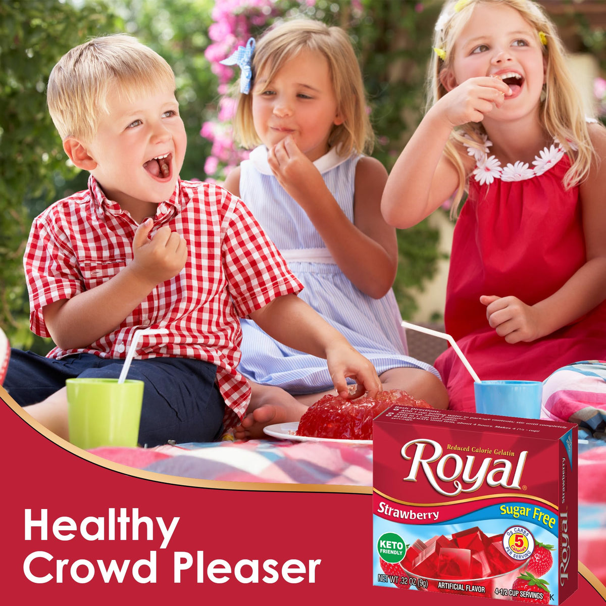 Royal gelatin sugar-free cherry cup reveals rich red color