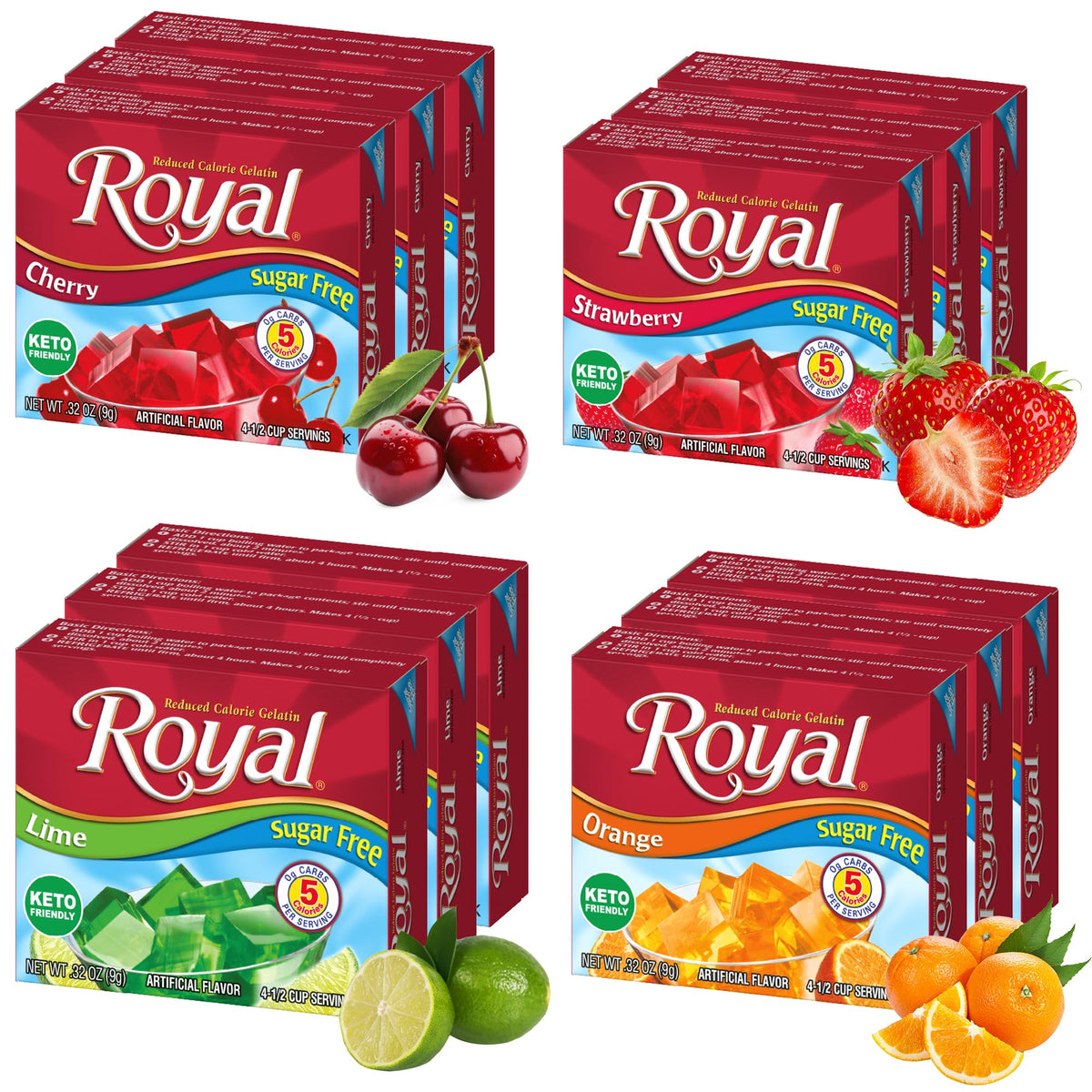 Royal gelatin sugar-free variety pack front view, ideal for keto desserts
