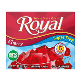 Royal Gelatin sugar-free raspberry box served with berries, refreshing keto-friendly