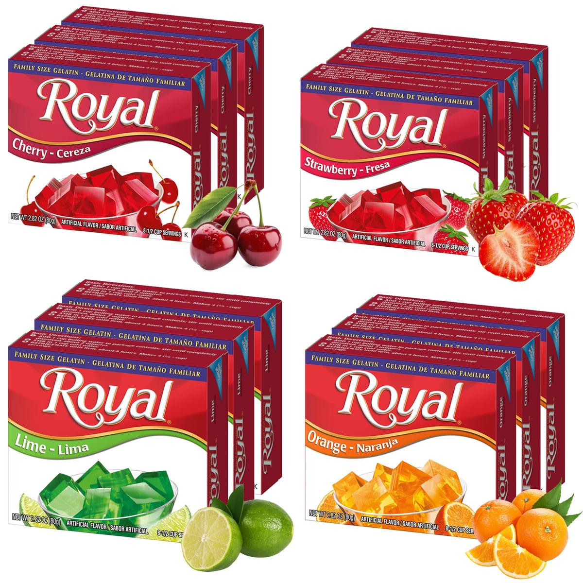 Royal Gelatin variety pack with 12 boxes, keto-friendly snacking option