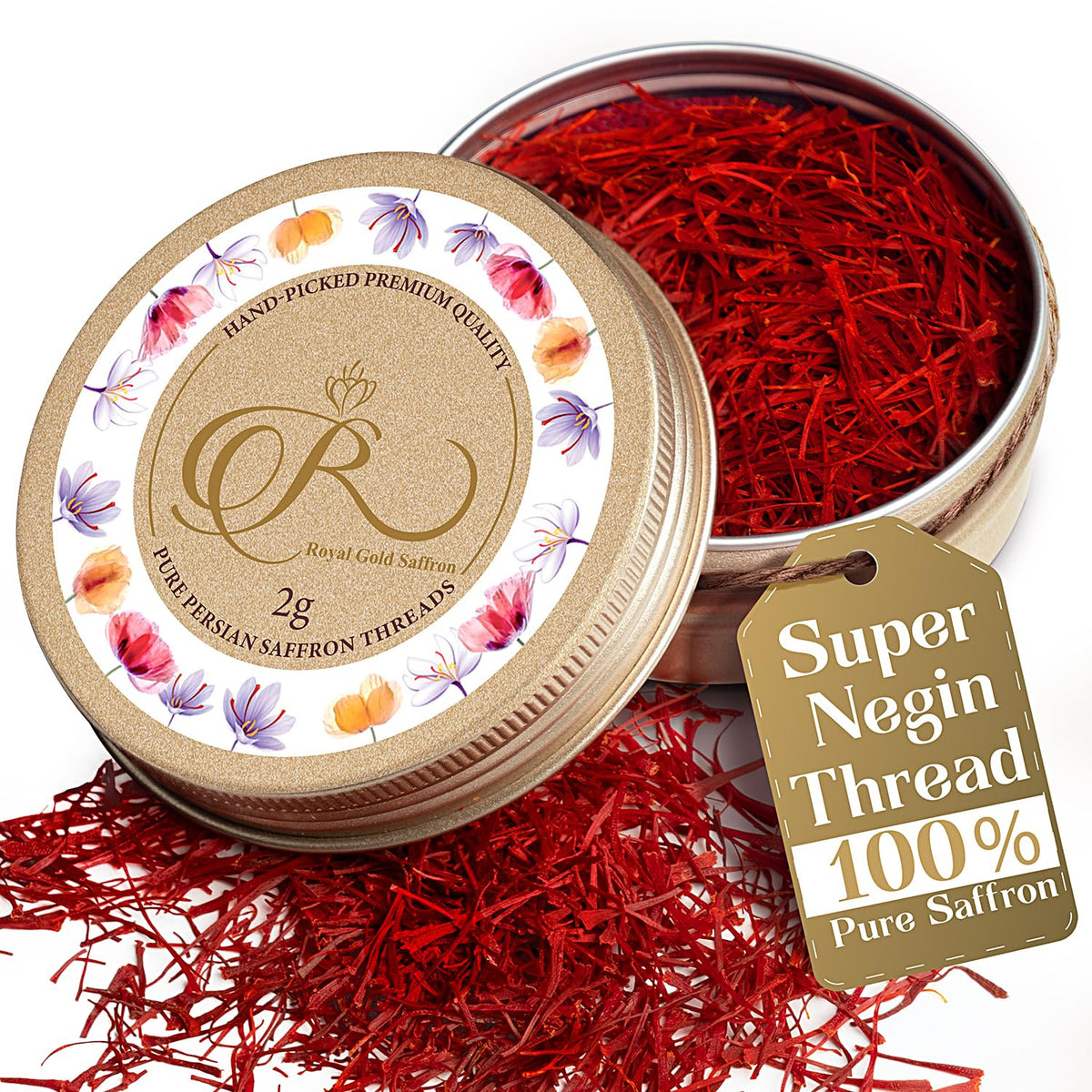 Royal Gold Saffron Grade A+ threads in vivid crimson for premium color and aroma