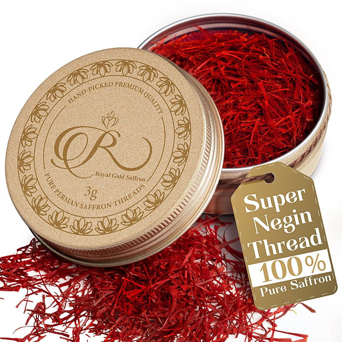 Royal Gold Saffron Grade A+ threads close-up showing rich crimson color for gourmet cooking.