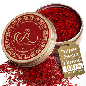 Royal Gold Saffron packaging tin showcases premium gift-ready presentation.
