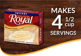 Royal Instant Pudding Banana Cream chilling in the fridge for ready-to-serve dessert.