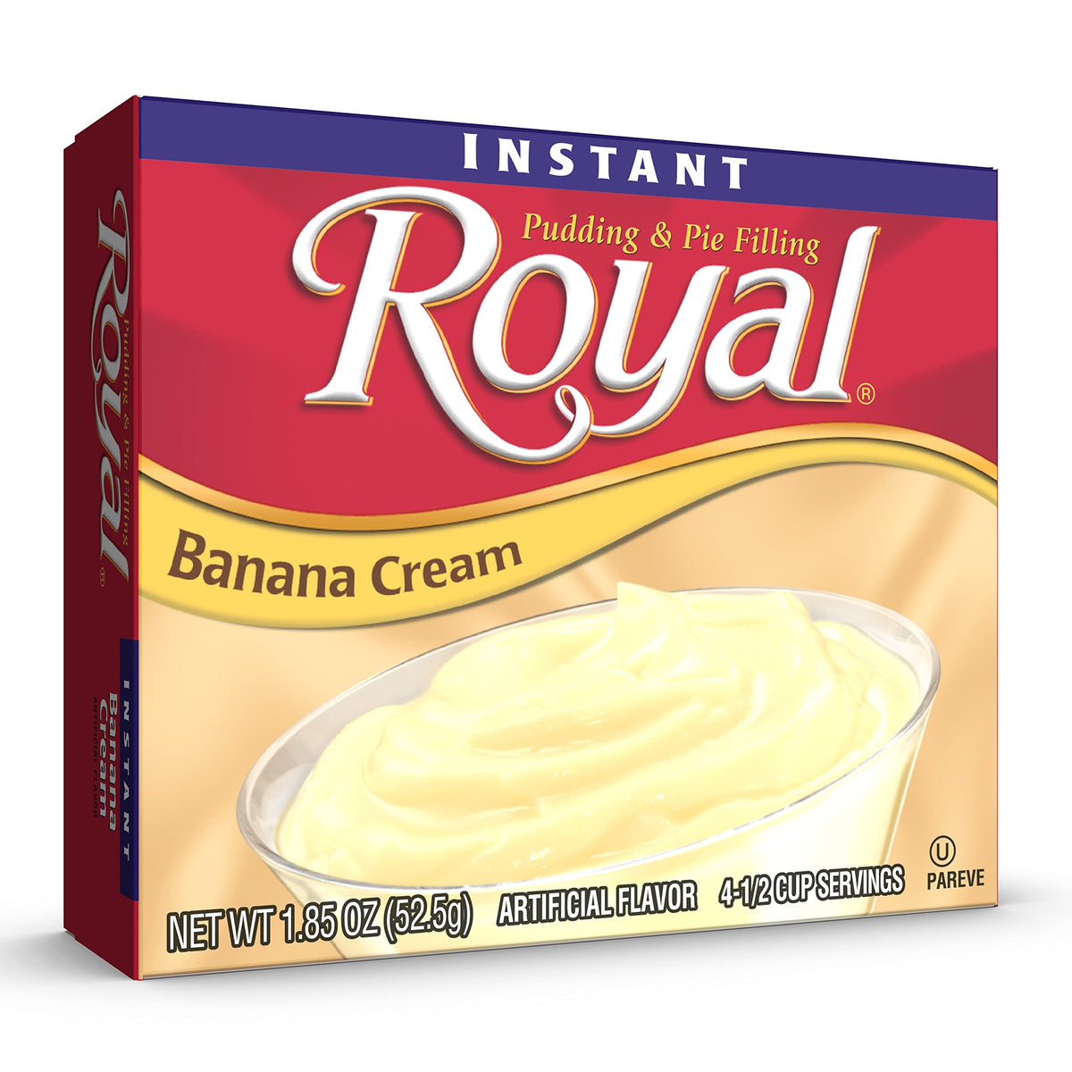 Royal Instant Pudding Banana Cream served on a plate for easy party desserts.