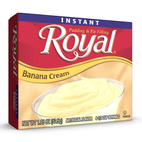 Royal Instant Pudding Banana Cream served on a plate for easy party desserts.