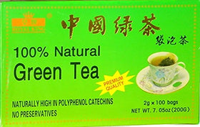 Royal King Chinese Premium Green Tea boxes with 100 bags for daily refreshment.