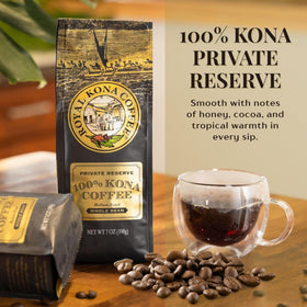 Steam rising from Royal Kona Coffee invites a rich, aromatic cup