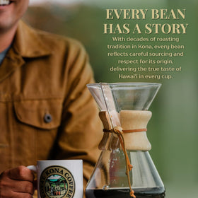 Pour-over of Royal Kona Coffee fills the air with inviting aroma
