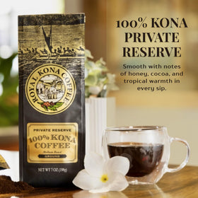 Royal Kona Coffee Ground steaming cup ready to enjoy in the morning ritual.