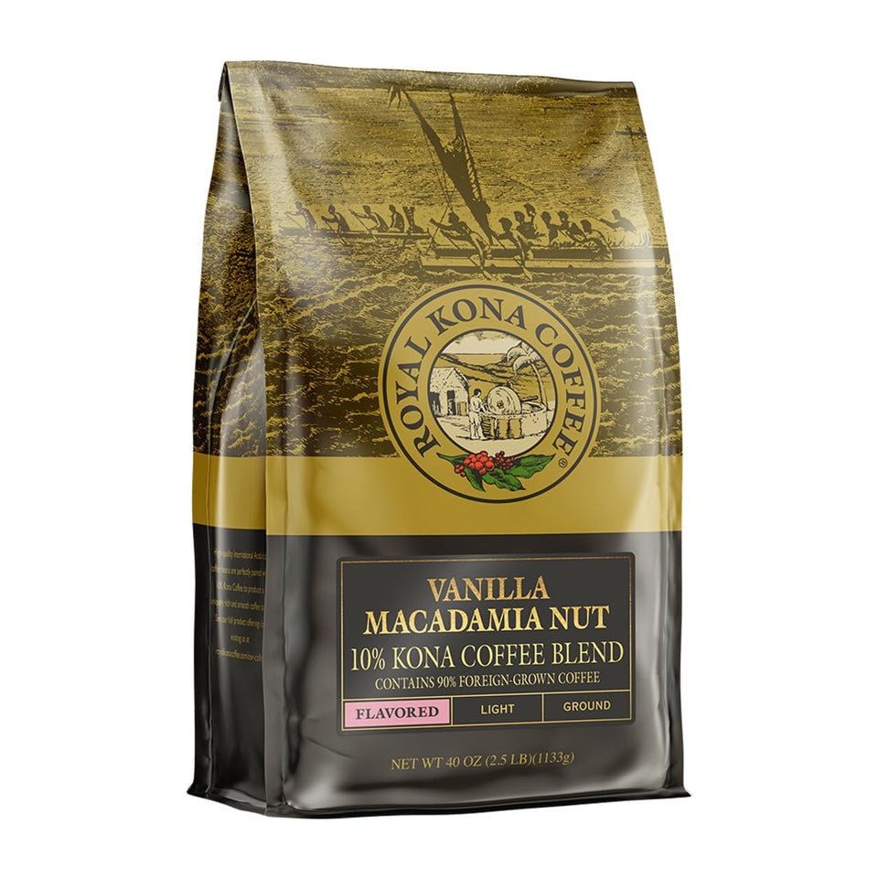 Royal Kona Coffee light roast vanilla macadamia ground for a smooth morning brew