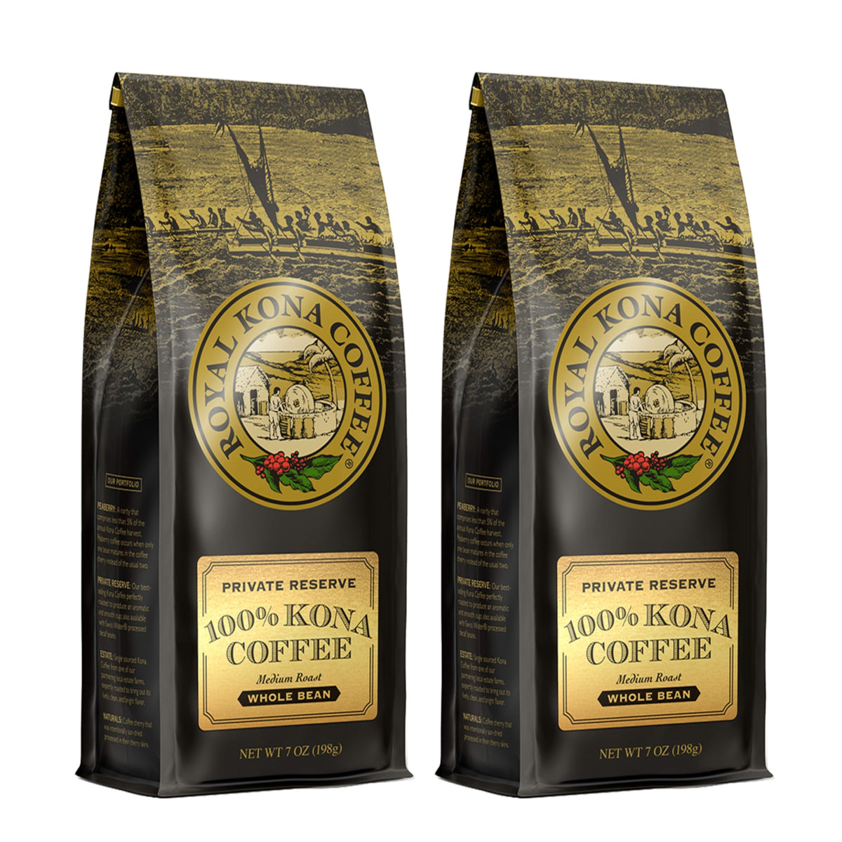 Royal Kona Coffee Private Reserve 2-pack — rich whole bean aroma for a smooth cup.