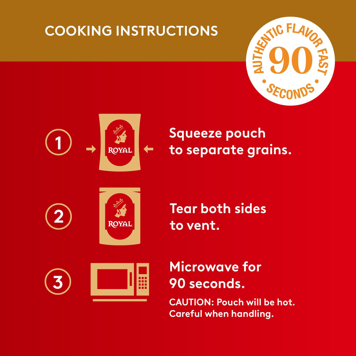 Six-pack of Royal ready-to-heat rice and chickpeas for easy meals.