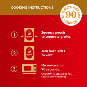 Six-pack of Royal ready-to-heat rice and chickpeas for easy meals.