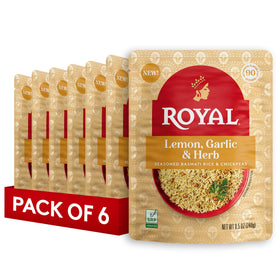 Royal Lemon Garlic Herb Rice with Chickpeas pack front, ready-to-heat convenience.