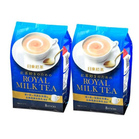 Royal Milk Tea sticks 8-pack packaging, premium Japanese ingredients and easy preparation.