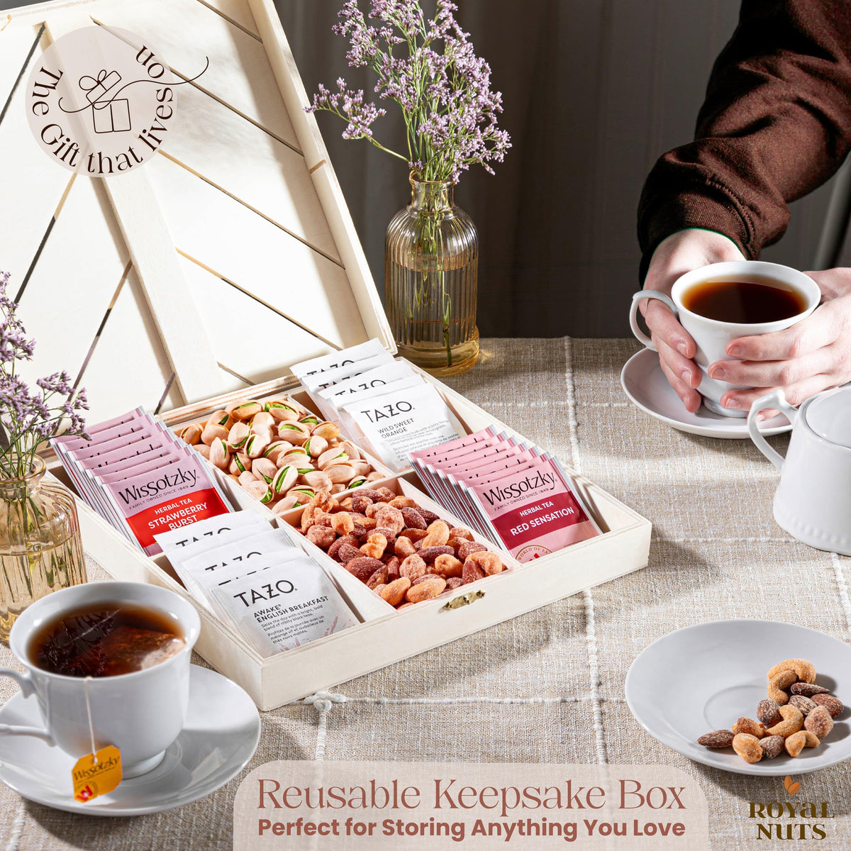 Royal Nuts gourmet nut assortment ideal for healthy mom snacks.