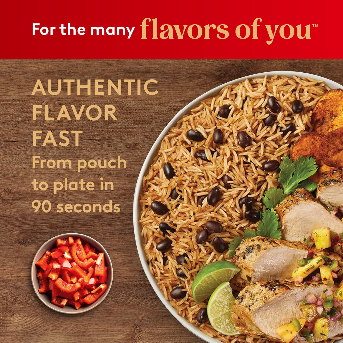 Royal ready-to-heat pouch with steam rising from rice