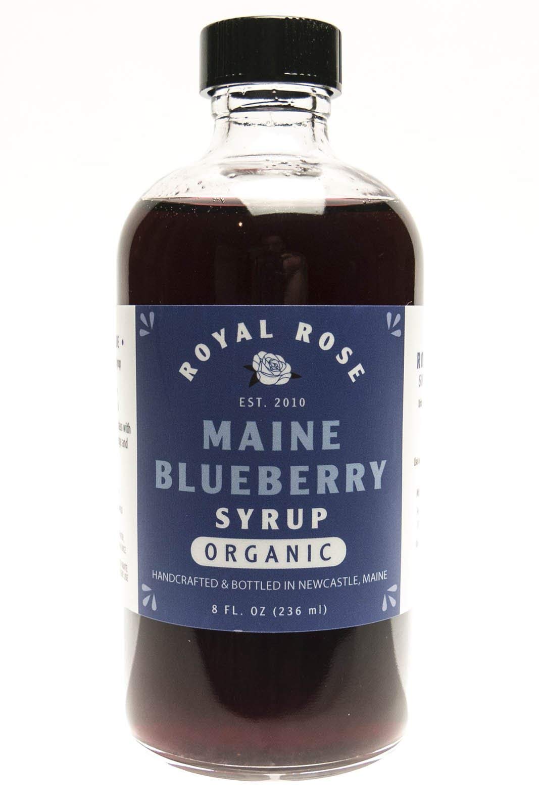 Royal Rose Wild Maine Blueberry syrup bottle, ideal for breakfast and desserts.