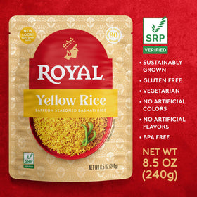 Royal saffron and turmeric seasoning blending with extra-long basmati for vibrant color.