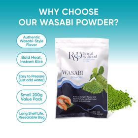 Royal Seafood Distribution instant wasabi paste for sushi rice and dipping sauces.