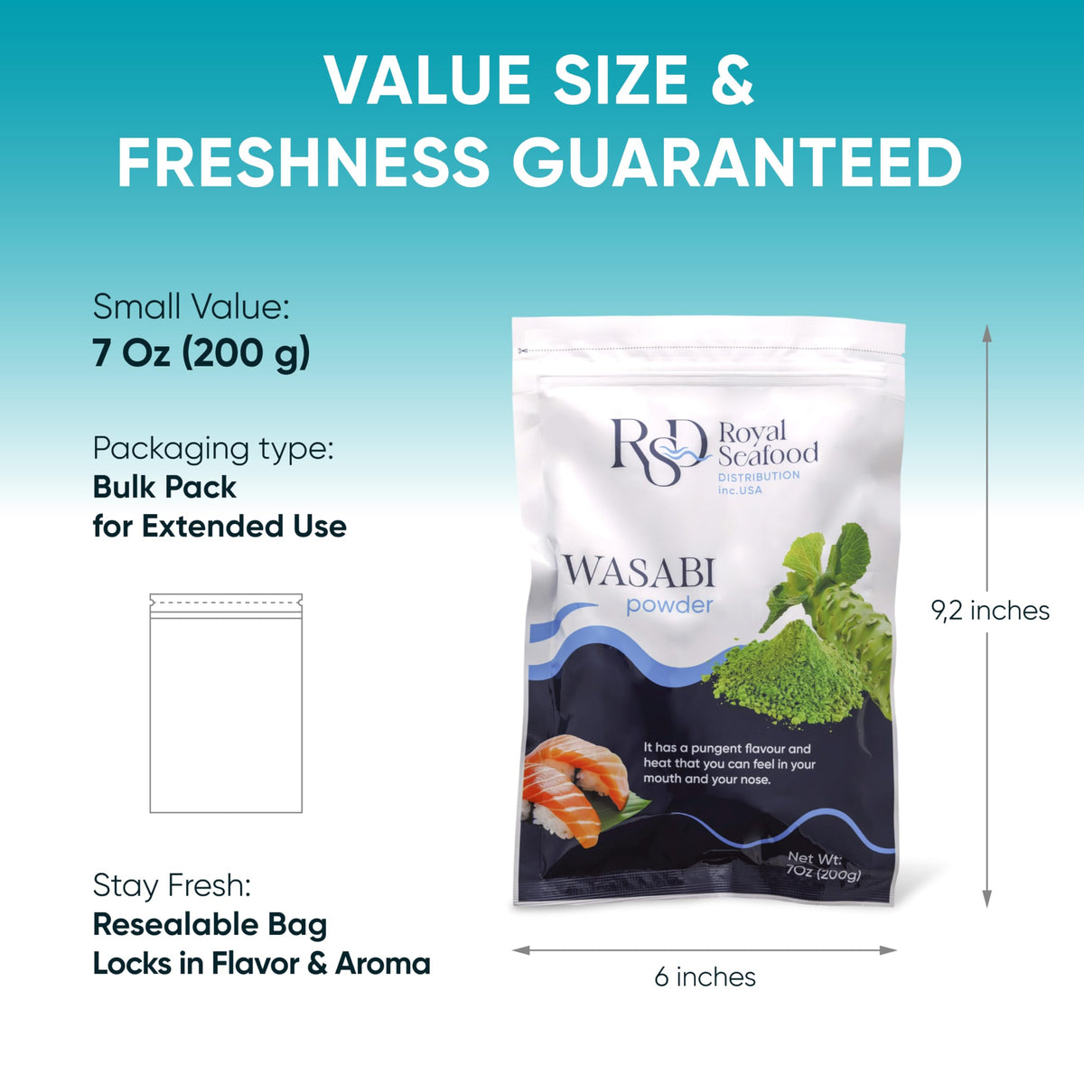 Royal Seafood Distribution real wasabi root mix creates instant paste for sashimi.